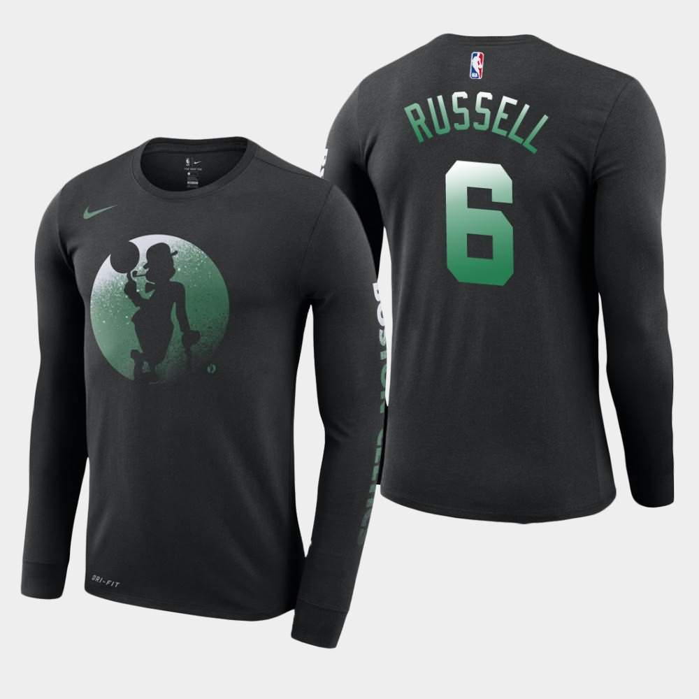 Men's Boston Celtics #6 Bill Russell Black Long Sleeve Dry Dezzo Logo T-Shirt UIH74E0Q