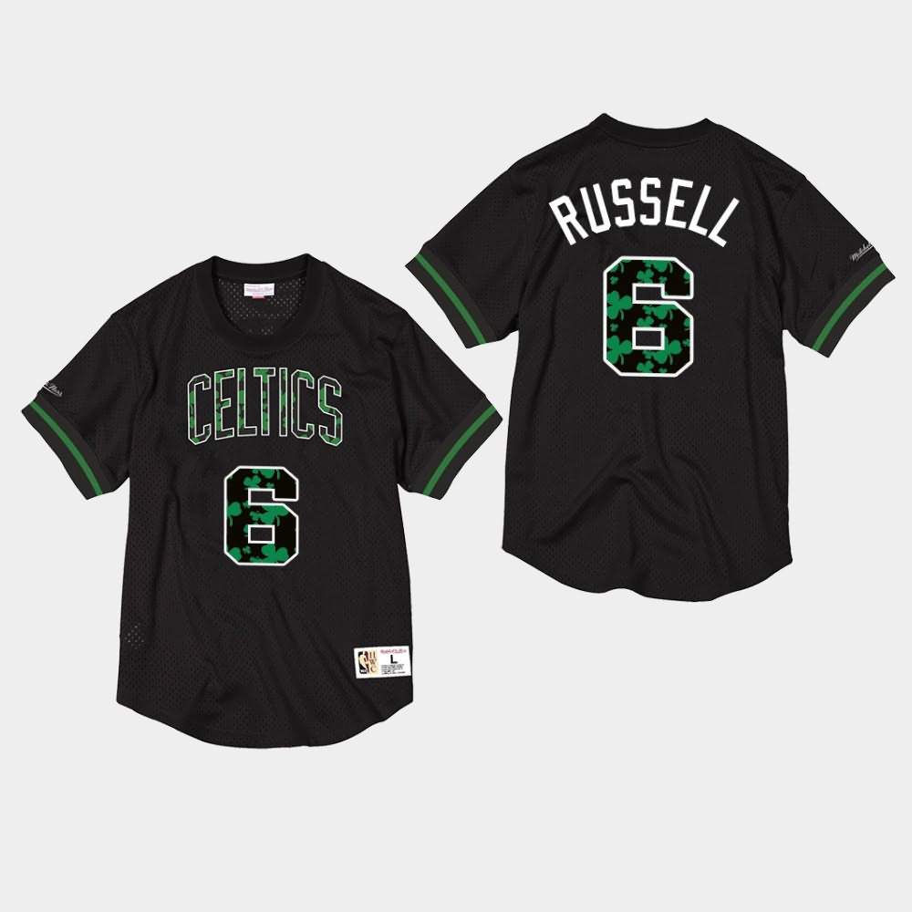 Men's Boston Celtics #6 Bill Russell Black Mesh Crewneck Hardwood Classics T-Shirt FXR15E5A