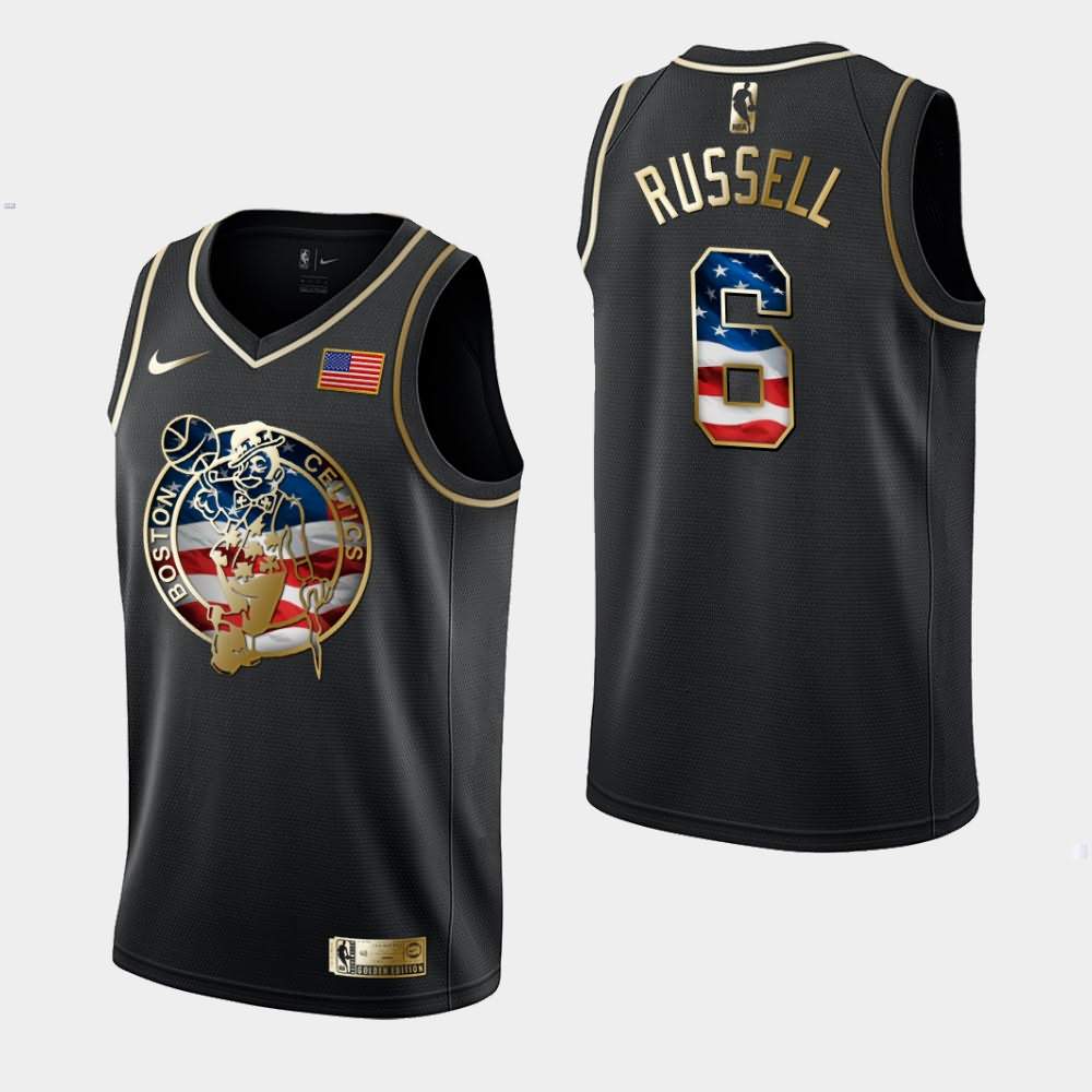 Men's Boston Celtics #6 Bill Russell Black Golden Edition Independence Day Jersey WRI04E5O