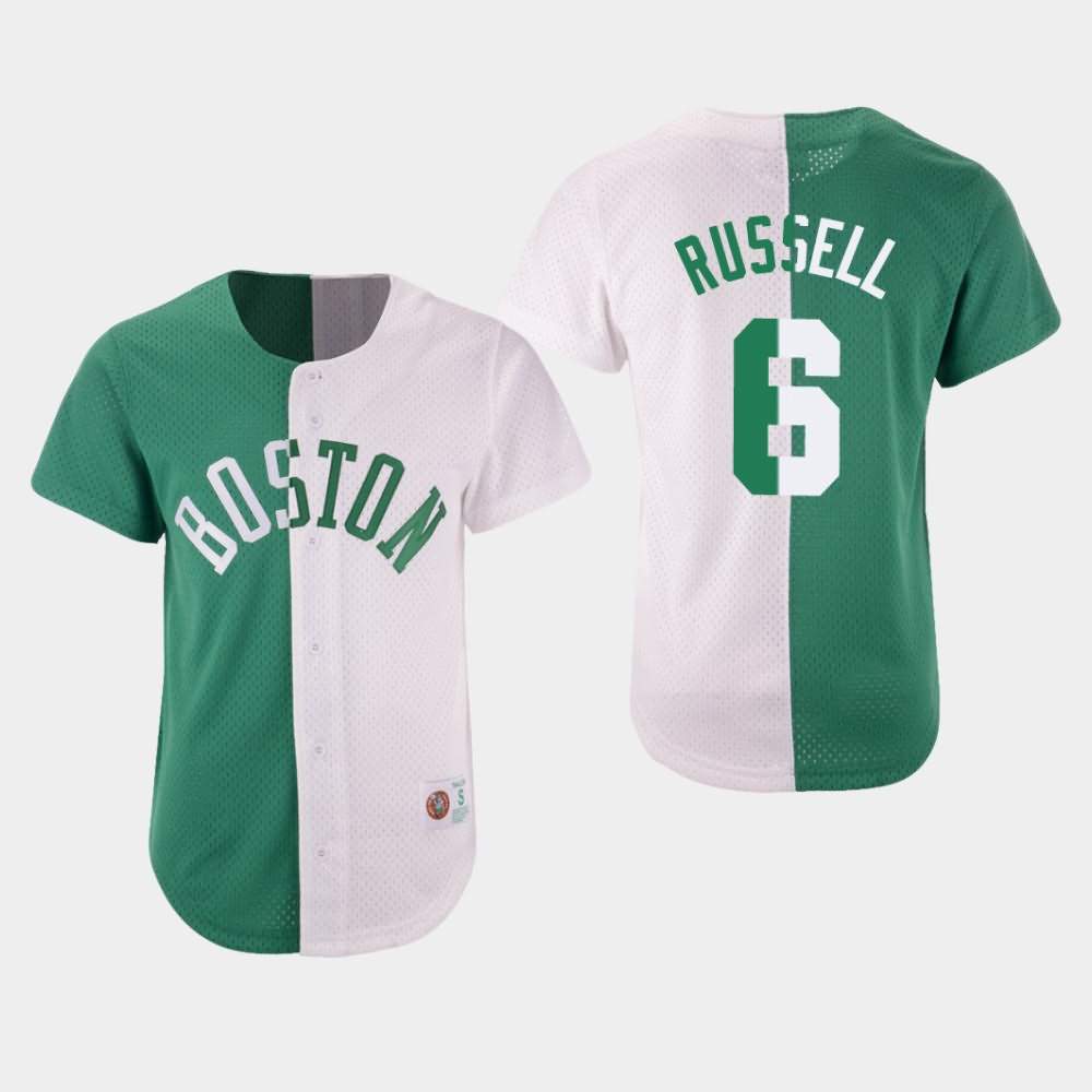 Men's Boston Celtics #6 Bill Russell Green White Split Mesh Button Jersey LAI86E6O