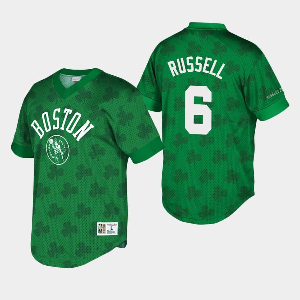 Men's Boston Celtics #6 Bill Russell Green Mesh Shooting St. Patrick's Day T-Shirt ALP44E1H