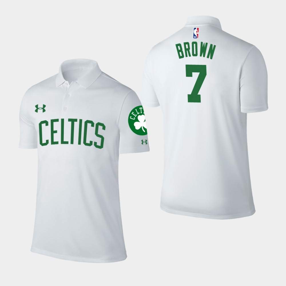 Men's Boston Celtics #7 Jaylen Brown White Player Performance Association Polo TXK23E8M