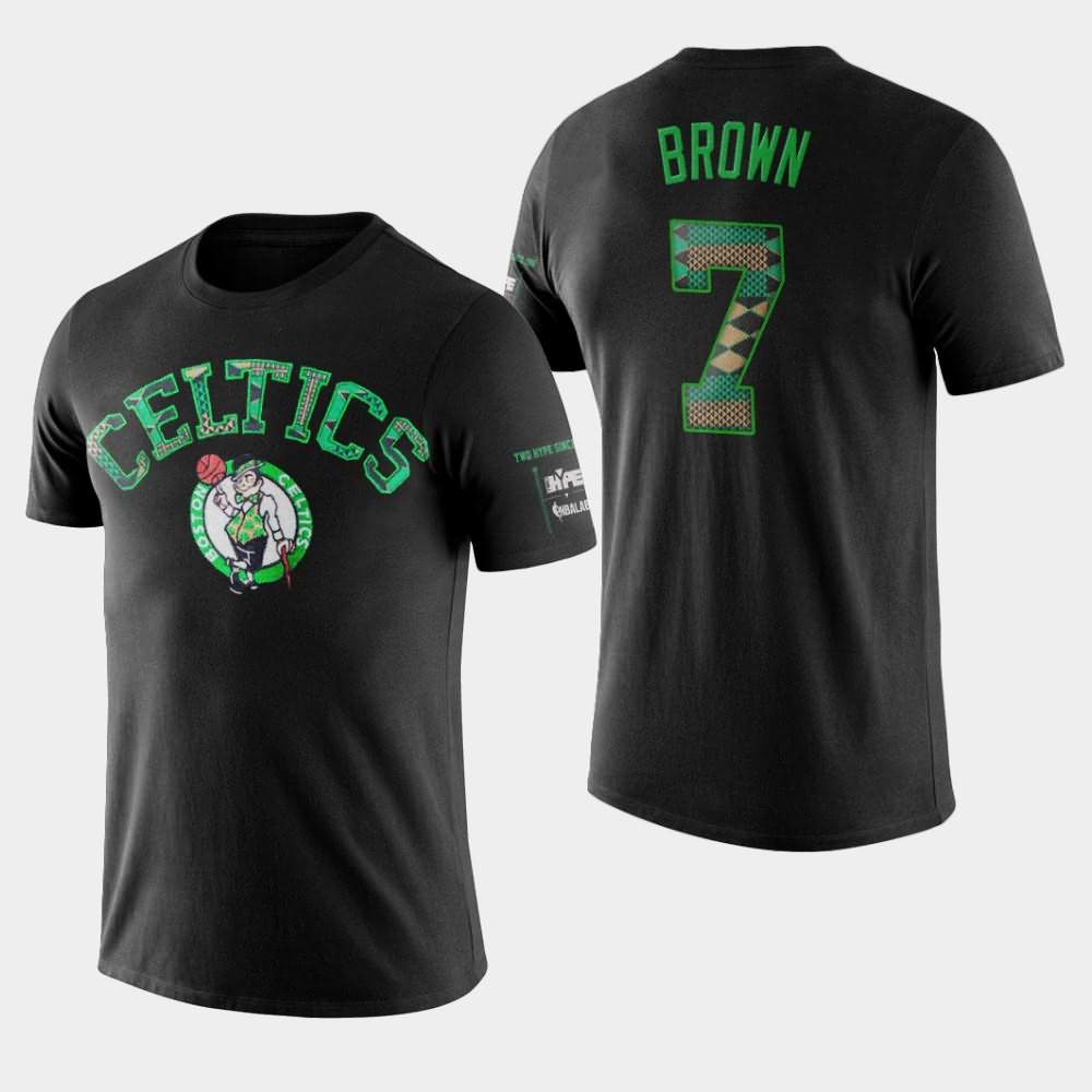 Men's Boston Celtics #7 Jaylen Brown Black Elbow Patch Two Hype Original 90's Team Kente T-Shirt LAS13E6P
