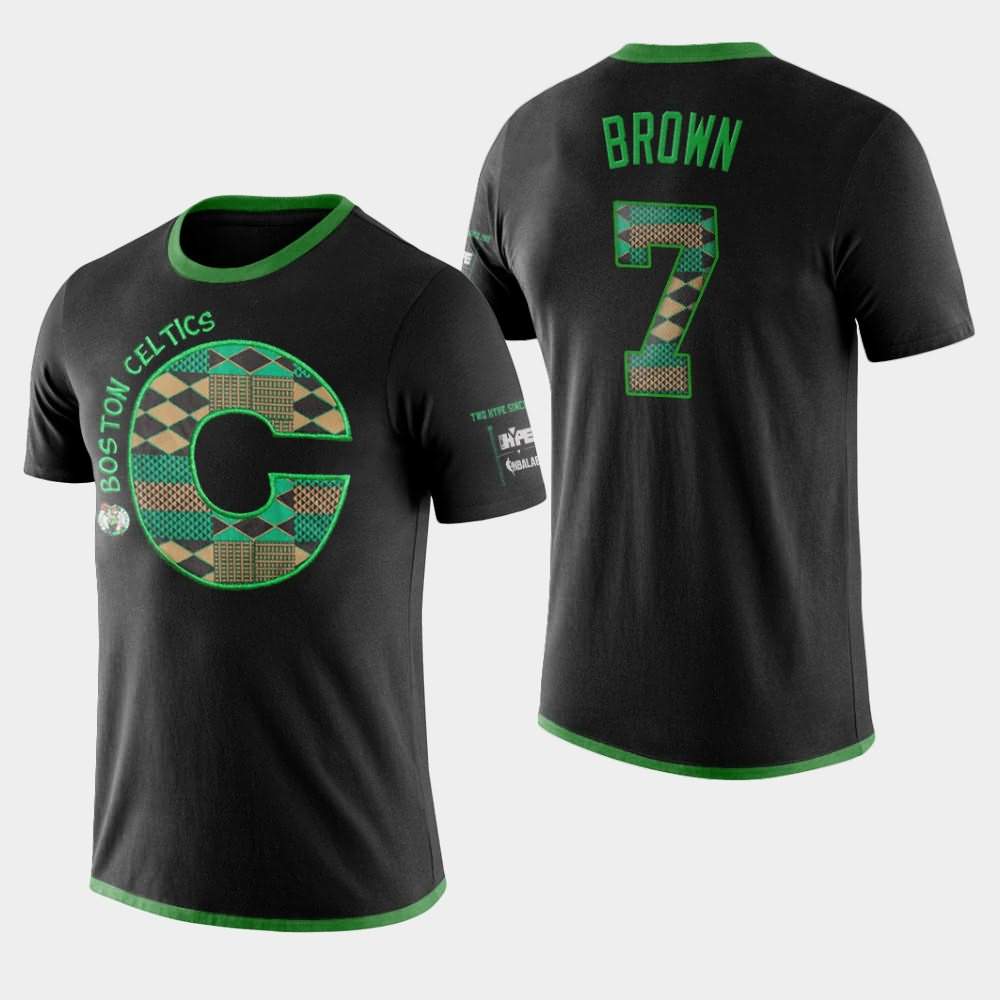 Men's Boston Celtics #7 Jaylen Brown Black Letter Performance Kente T-Shirt PMG07E6R