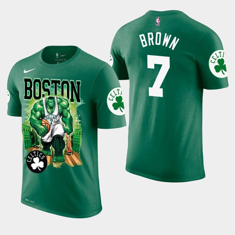 Men's Boston Celtics #7 Jaylen Brown Green Marvel Hulk Smash T-Shirt COO33E7Z