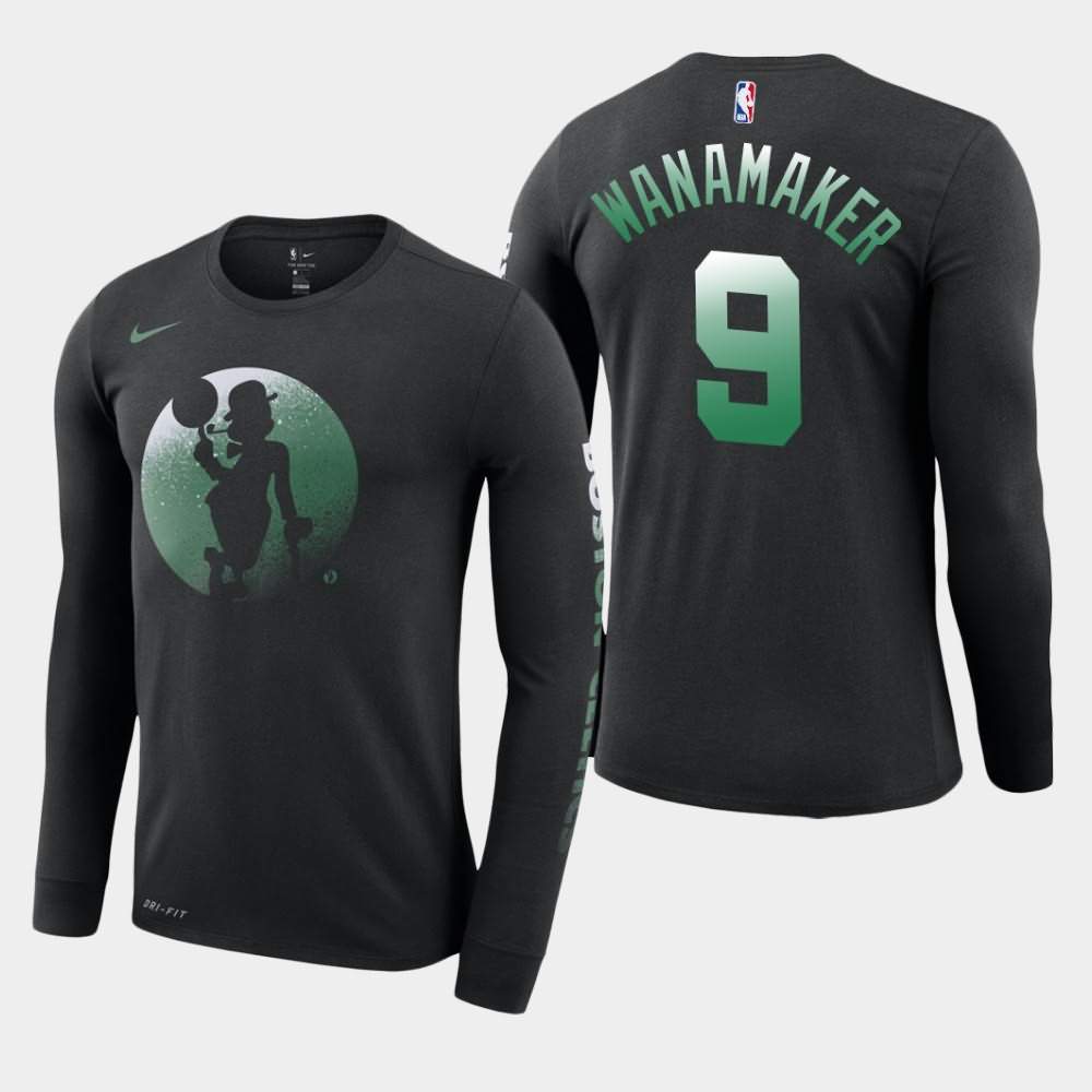 Men's Boston Celtics #9 Brad Wanamaker Black Long Sleeve Dry Dezzo Logo T-Shirt SDA05E3Q