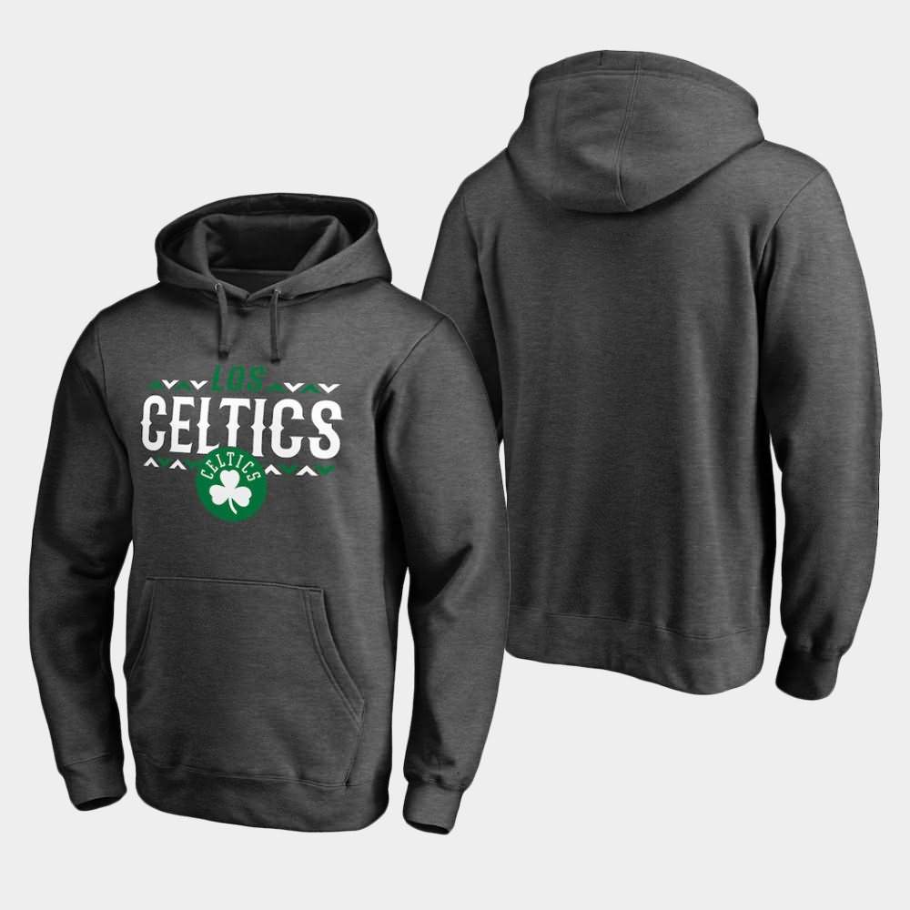 Men's Boston Celtics Ash Black Arriba Pullover Noches Enebea Hoodie ICY38E7U