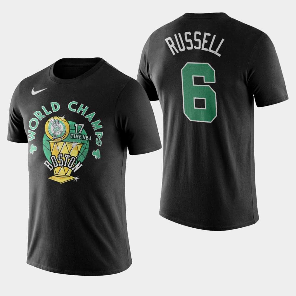 Men's Boston Celtics #6 Bill Russell Black NBA Name Number World Champs T-Shirt KNV71E5L