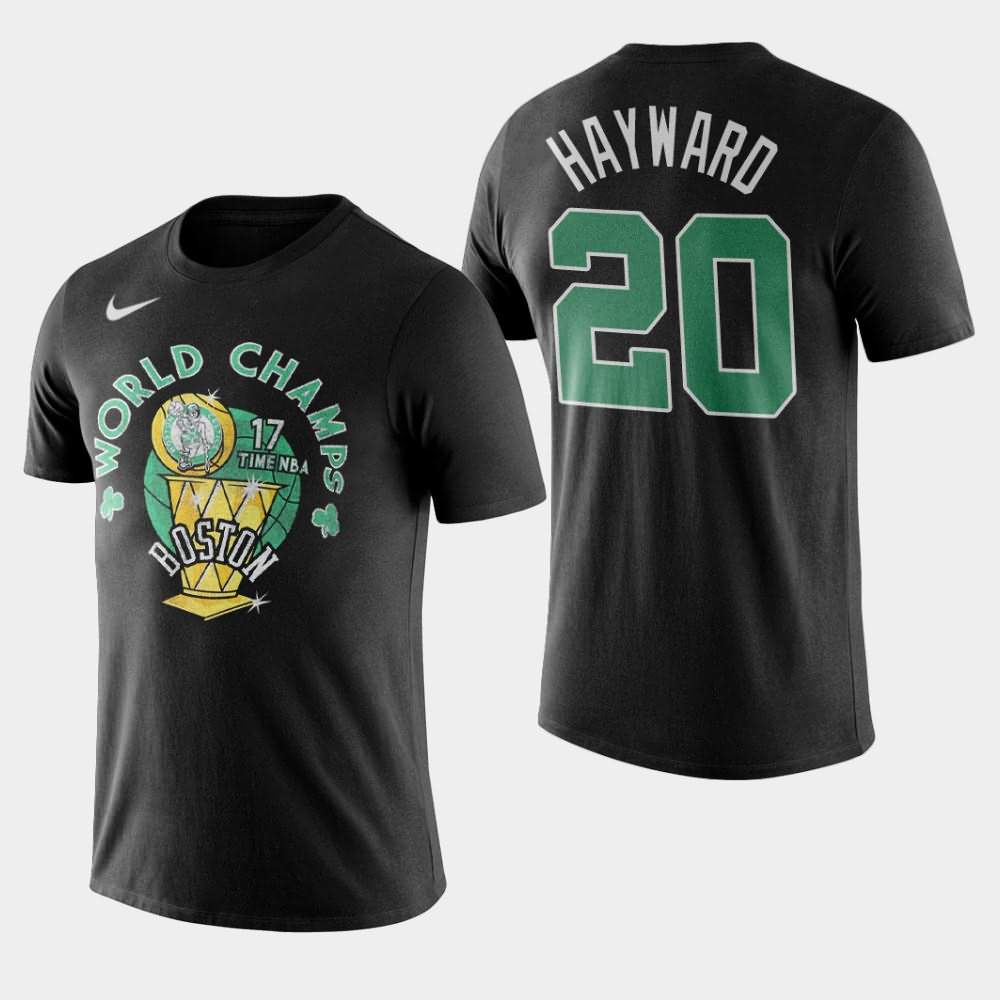 Men's Boston Celtics #20 Gordon Hayward Black NBA Name Number World Champs T-Shirt YRV82E0X