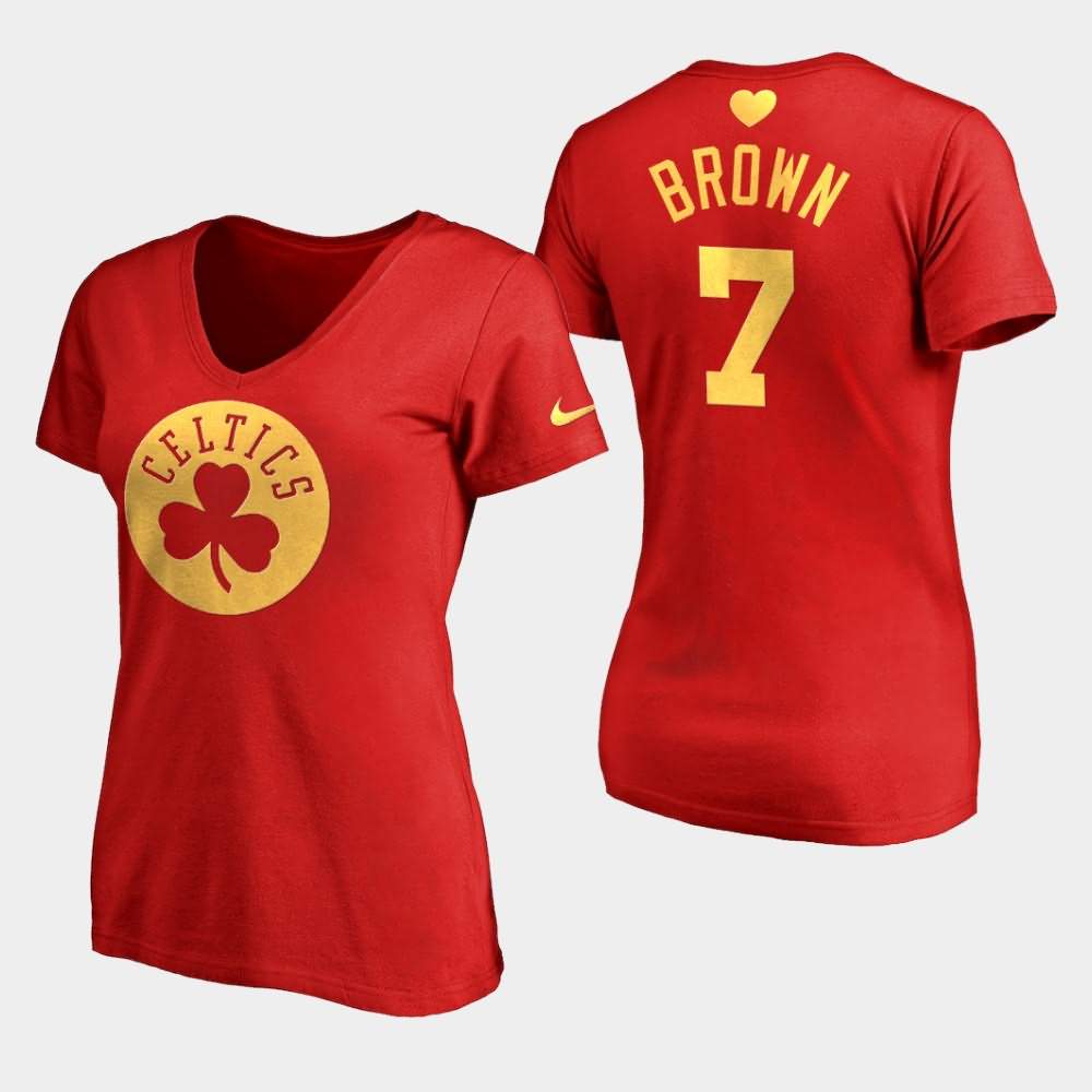 Women's Boston Celtics #7 Jaylen Brown Red NBA Gifts Idea 2020 Mothers Day T-Shirt DVF26E3J