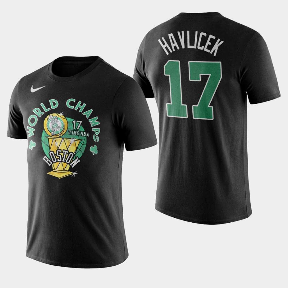 Men's Boston Celtics #17 John Havlicek Black NBA Name Number World Champs T-Shirt HVV06E0I