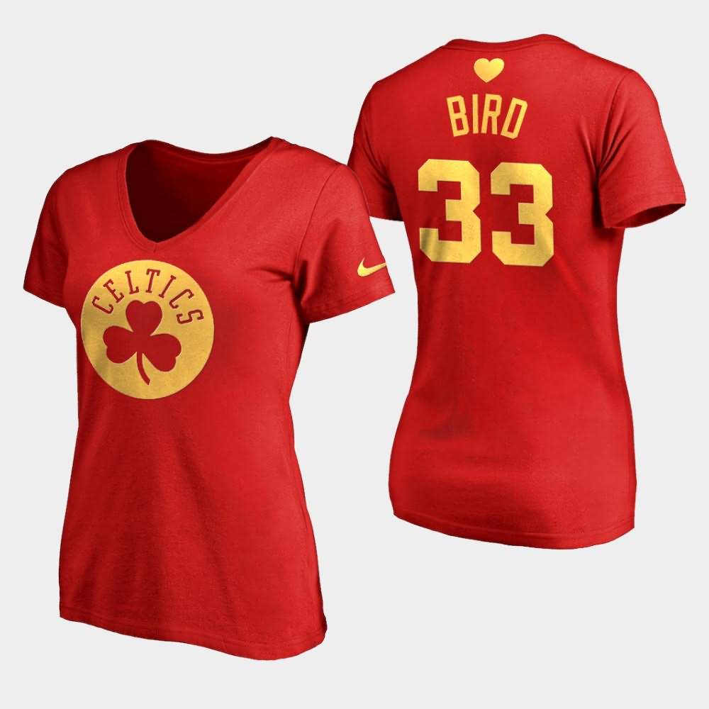 Women's Boston Celtics #33 Larry Bird Red NBA Gifts Idea 2020 Mothers Day T-Shirt VQW82E1A