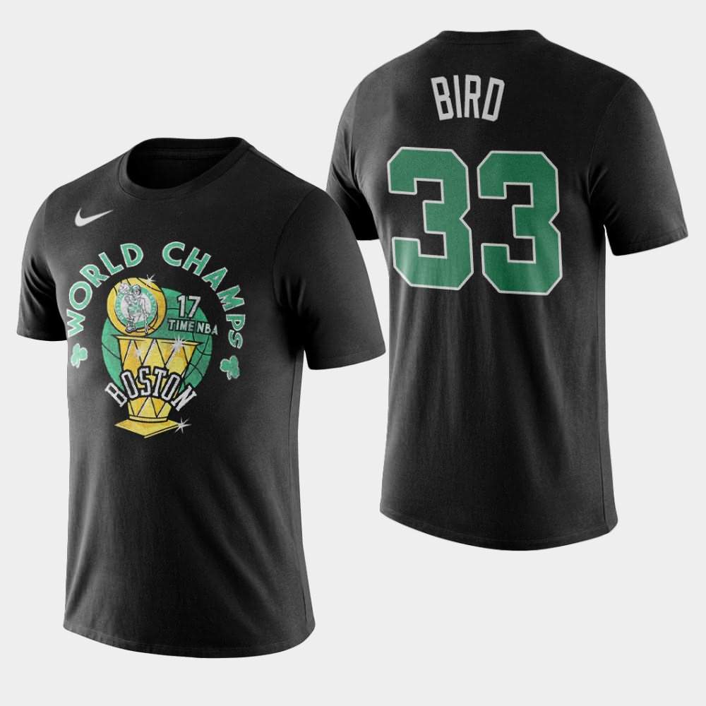 Men's Boston Celtics #33 Larry Bird Black NBA Name Number World Champs T-Shirt JDI13E3K