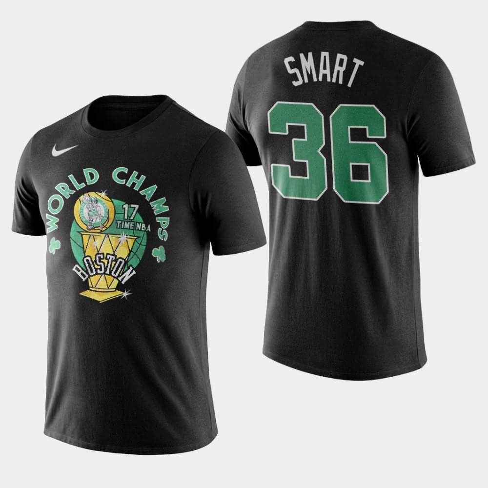 Men's Boston Celtics #36 Marcus Smart Black NBA Name Number World Champs T-Shirt NYA48E3I