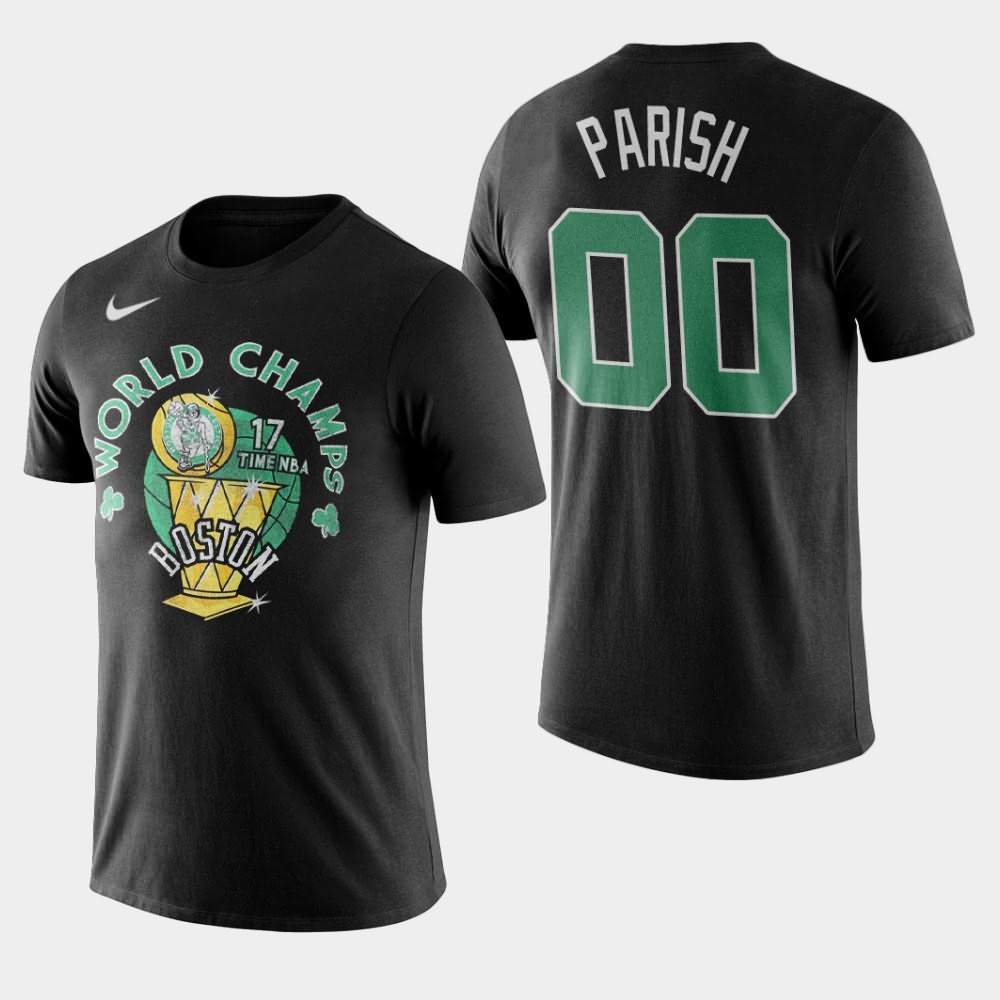 Men's Boston Celtics #00 Robert Parish Black NBA Name Number World Champs T-Shirt RBD18E5Q