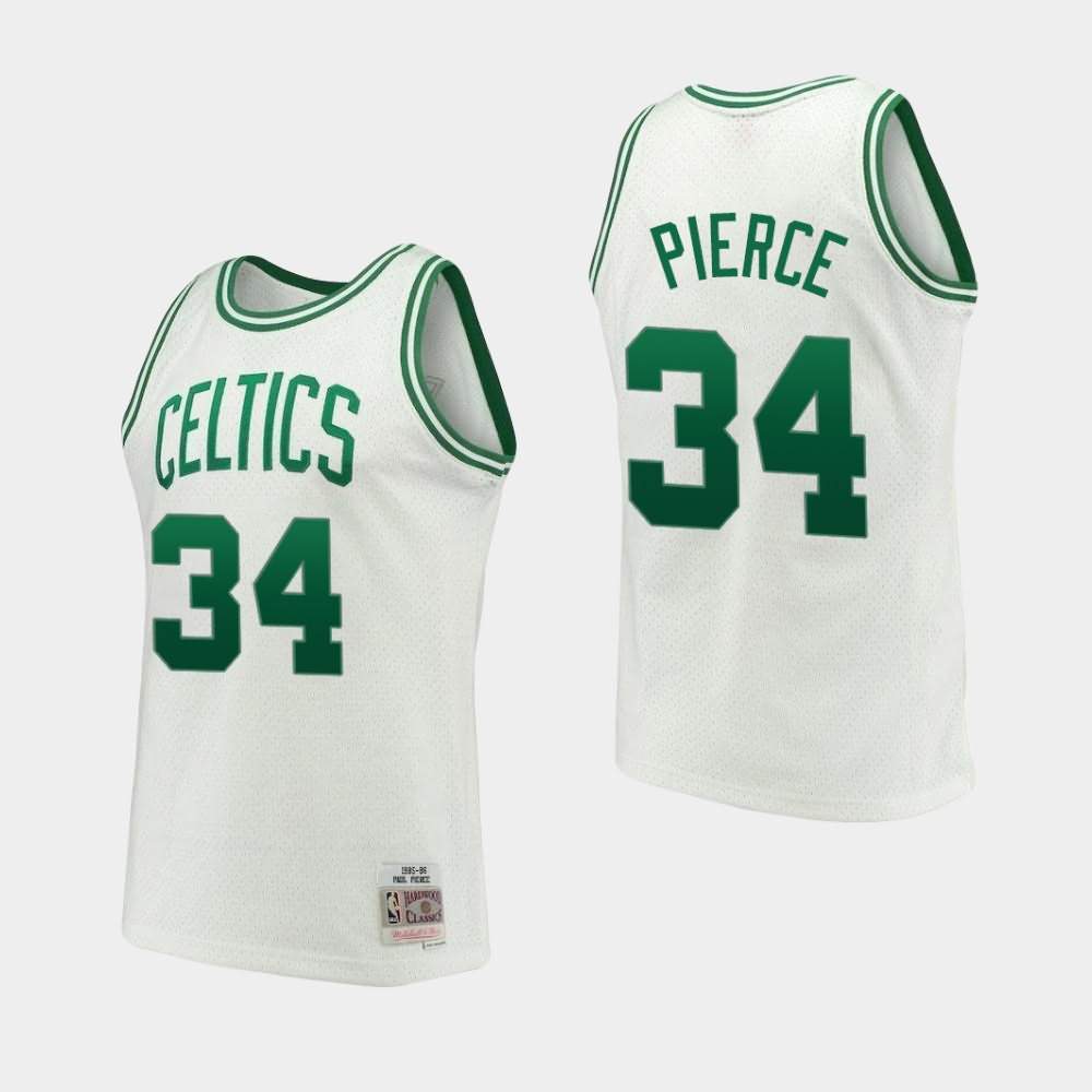 Men's Boston Celtics #34 Paul Pierce White 1985-86 Throwback Hardwood Classics Jersey HXU17E7I