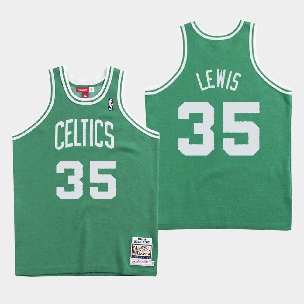 Men's Boston Celtics #35 Reggie Lewis Green Knit Clot X Mitchell & Ness Jersey PJV78E6Z