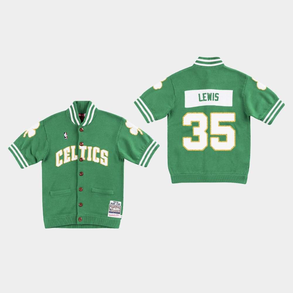 Men's Boston Celtics #35 Reggie Lewis Green Warm-Up Knit Clot X Mitchell & Ness T-Shirt QTN33E4K