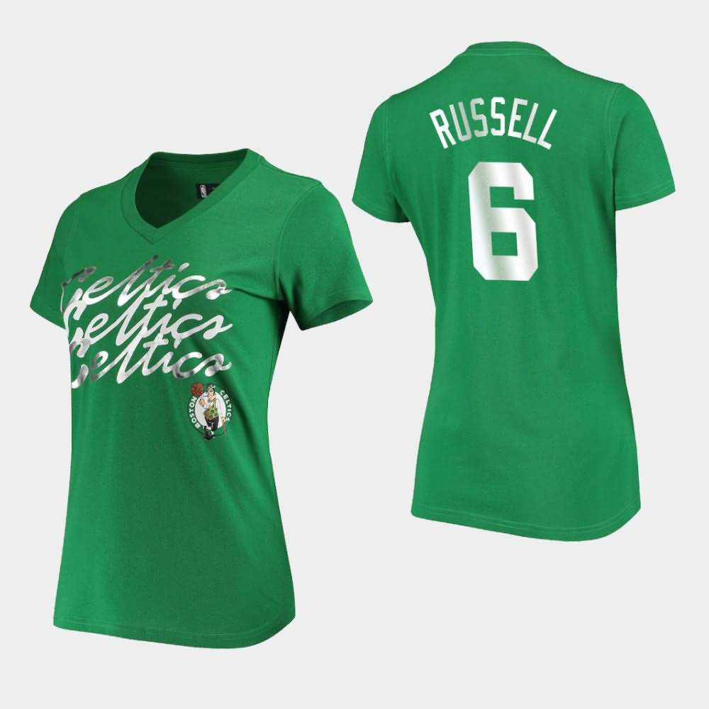 Women's Boston Celtics #6 Bill Russell Kelly Green NBA Foil V-Neck Power Forward T-Shirt MHZ04E2N