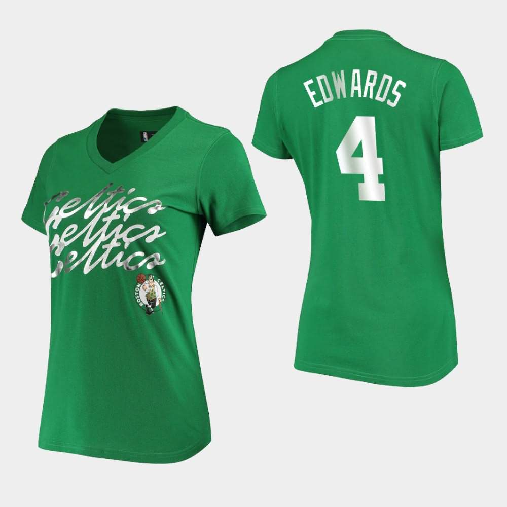 Women's Boston Celtics #4 Carsen Edwards Kelly Green NBA Foil V-Neck Power Forward T-Shirt RWY11E7H