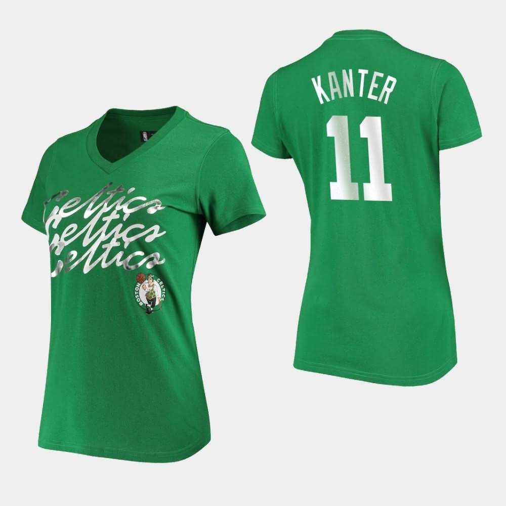 Women's Boston Celtics #11 Enes Kanter Kelly Green NBA Foil V-Neck Power Forward T-Shirt NFU06E1F