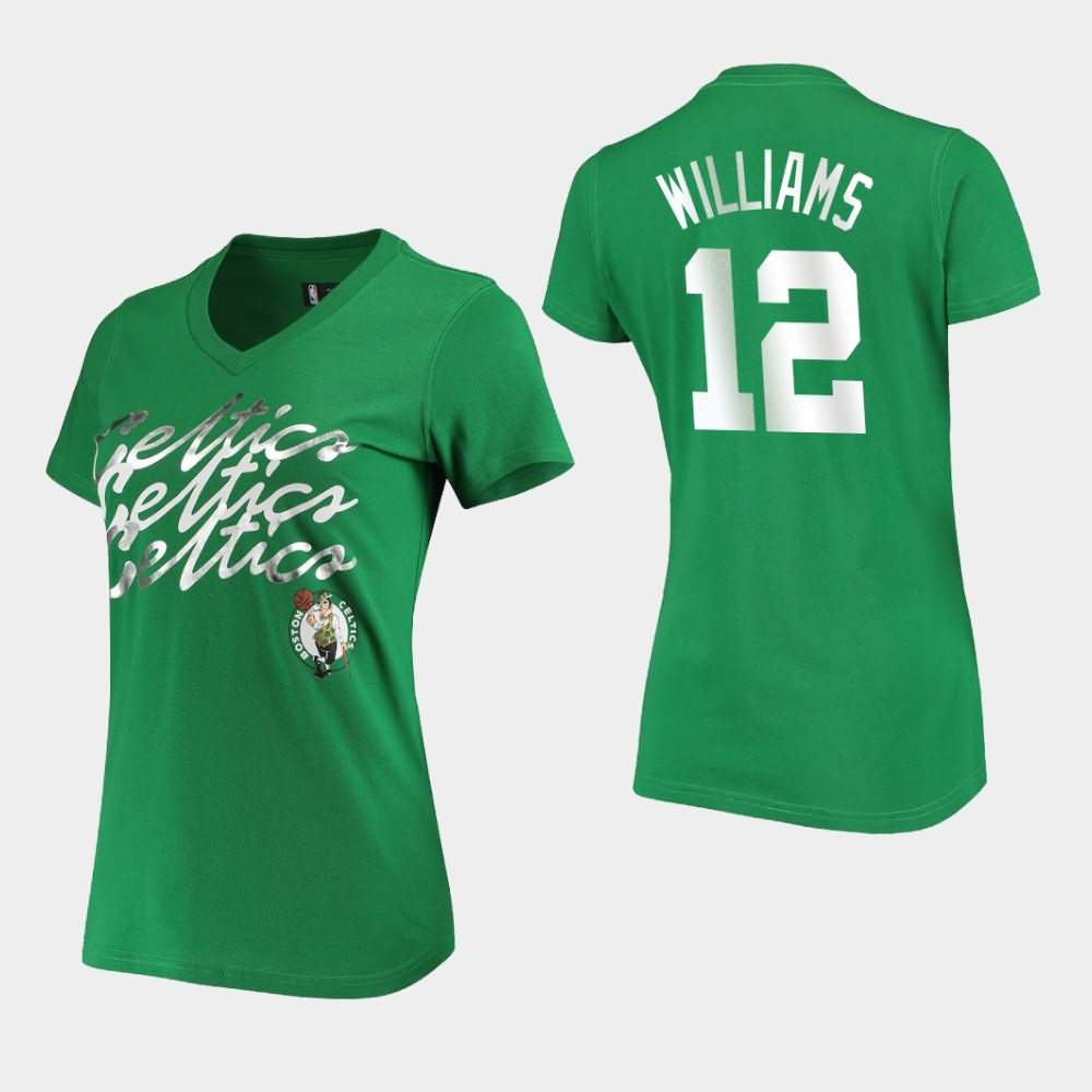 Women's Boston Celtics #12 Grant Williams Kelly Green NBA Foil V-Neck Power Forward T-Shirt UMQ08E5D