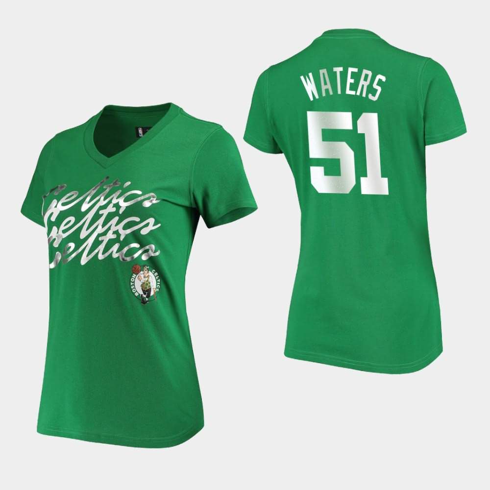 Women's Boston Celtics #51 Tremont Waters Kelly Green NBA Foil V-Neck Power Forward T-Shirt SJV21E4C