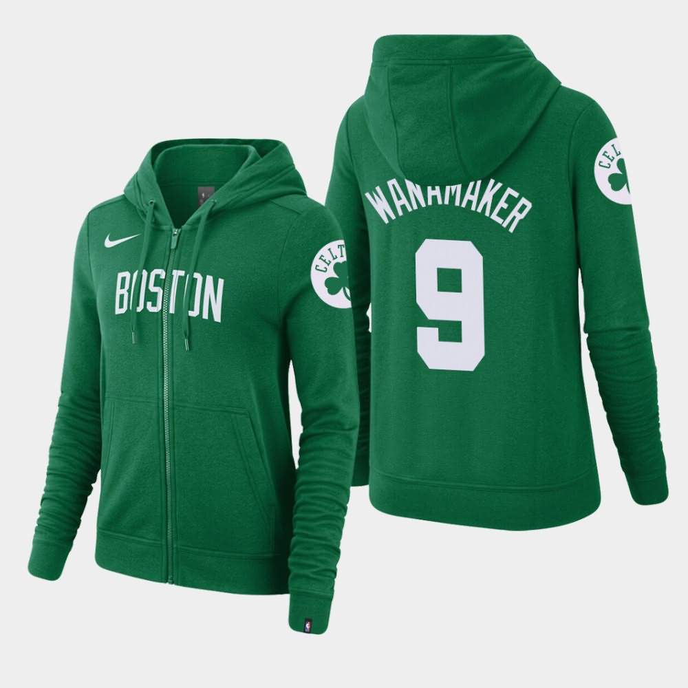 Women's Boston Celtics #9 Brad Wanamaker Kelly Green Essential Full-Zip Wordmark Hoodie OMY82E4N