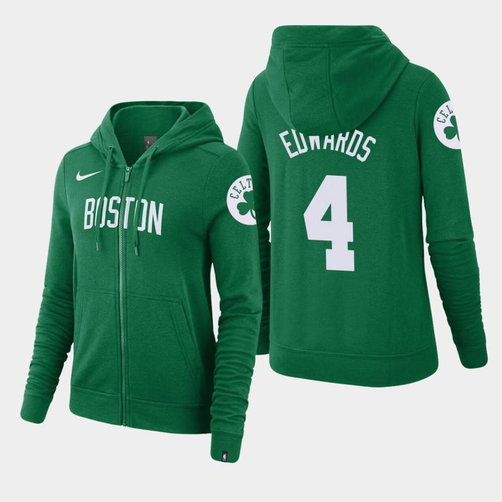 Women's Boston Celtics #4 Carsen Edwards Kelly Green Essential Full-Zip Wordmark Hoodie QQJ61E1L