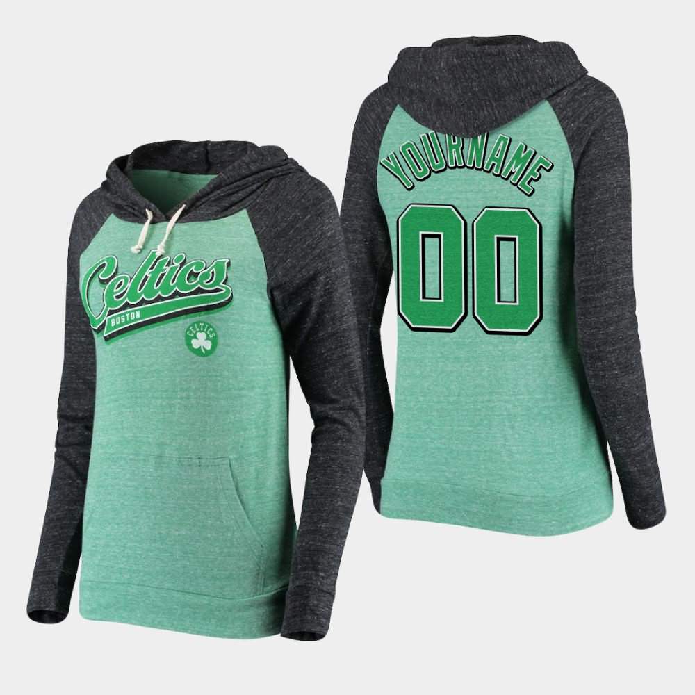 Women's Boston Celtics #00 Custom Heathered Kelly Green Tri-Blend Pullover Colorblock Hoodie VMD64E8U