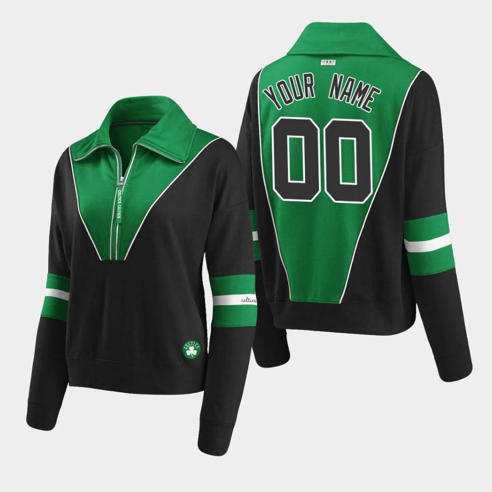Women's Boston Celtics #00 Custom Black Half-Zip Colorblocked Jacket DFG28E8R