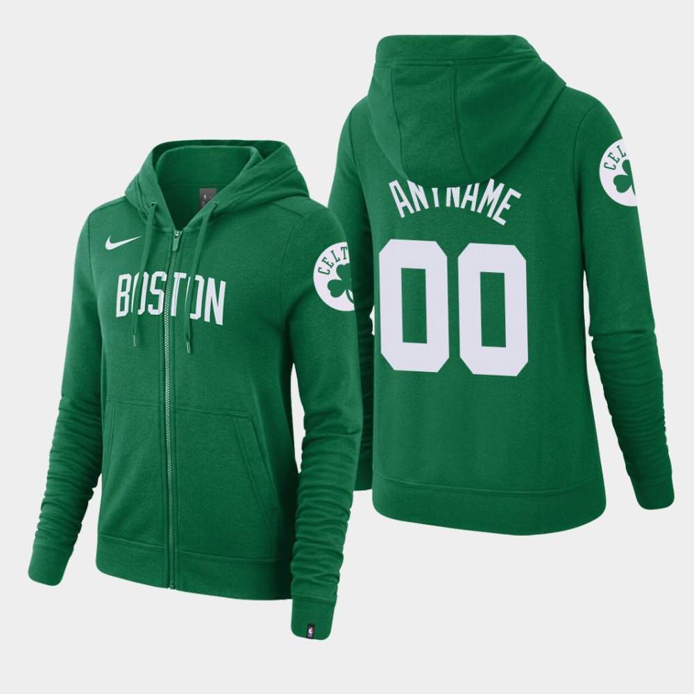 Women's Boston Celtics #00 Custom Kelly Green Essential Full-Zip Wordmark Hoodie UZO76E6D