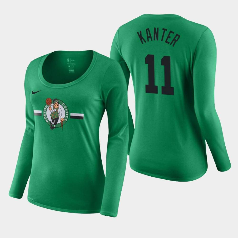 Women's Boston Celtics #11 Enes Kanter Kelly Green Performance Long Sleeve Essential Logo T-Shirt GWL04E3F