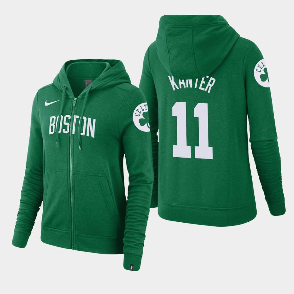 Women's Boston Celtics #11 Enes Kanter Kelly Green Essential Full-Zip Wordmark Hoodie VFL55E2G