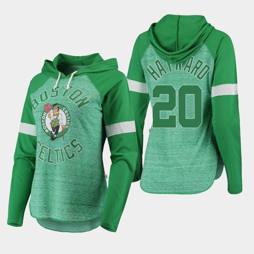 Women's Boston Celtics #20 Gordon Hayward Green Raglan Long Sleeve Season Opener T-Shirt PEI17E5Q