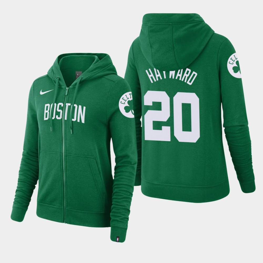 Women's Boston Celtics #20 Gordon Hayward Kelly Green Essential Full-Zip Wordmark Hoodie ODK67E1T