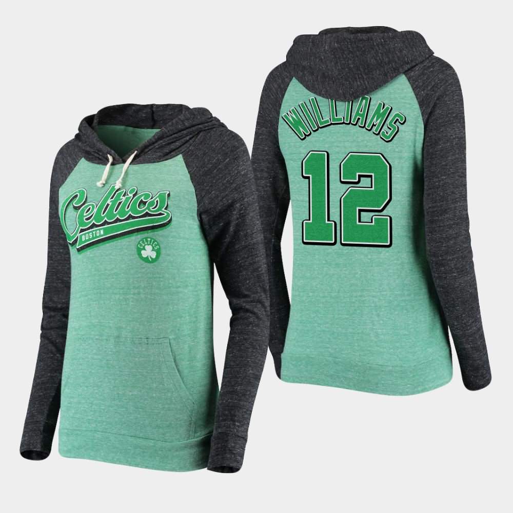 Women's Boston Celtics #12 Grant Williams Heathered Kelly Green Tri-Blend Pullover Colorblock Hoodie ZKC58E5S