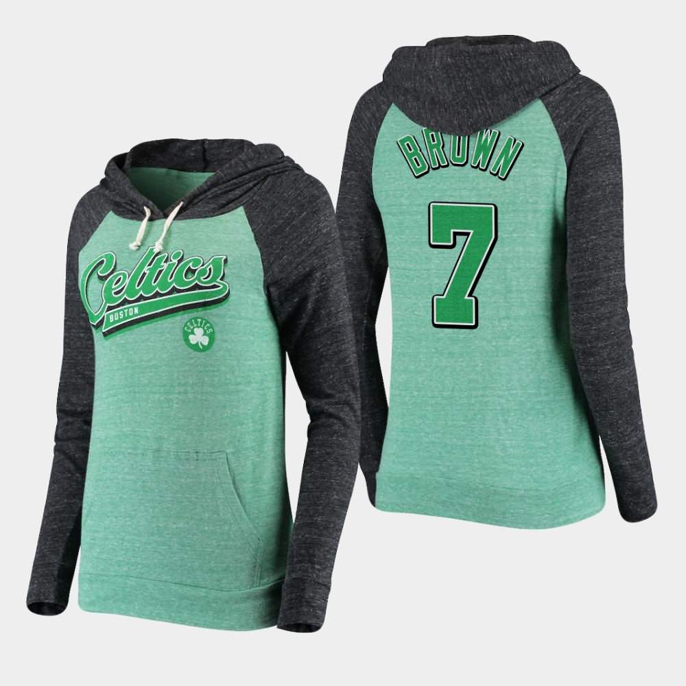 Women's Boston Celtics #7 Jaylen Brown Heathered Kelly Green Tri-Blend Pullover Colorblock Hoodie BWG73E0U