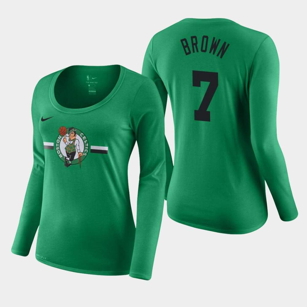 Women's Boston Celtics #7 Jaylen Brown Kelly Green Performance Long Sleeve Essential Logo T-Shirt RPI68E5H