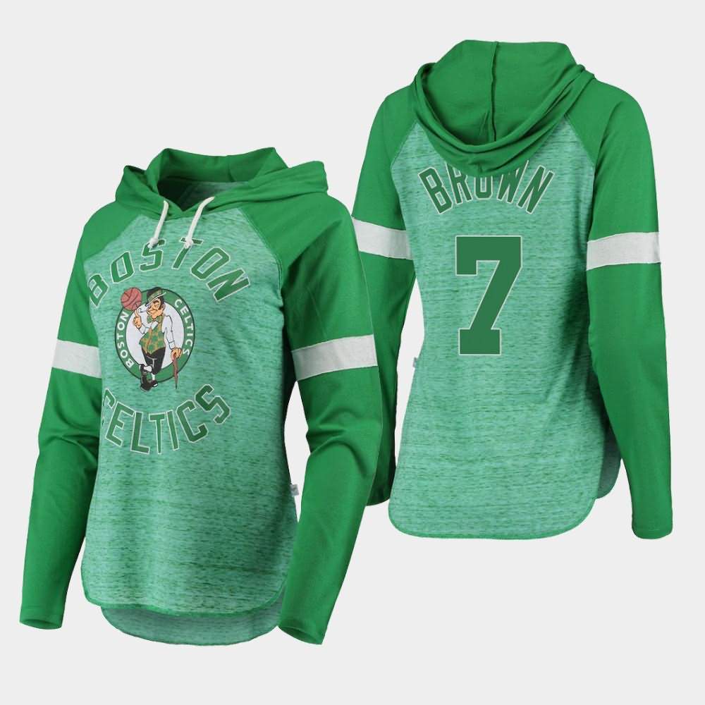 Women's Boston Celtics #7 Jaylen Brown Green Raglan Long Sleeve Season Opener T-Shirt AXA64E0L