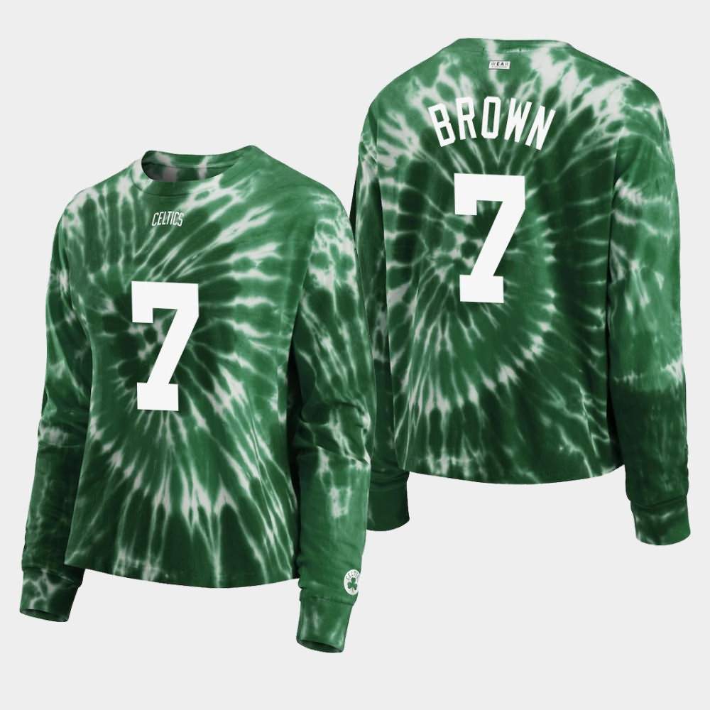 Women's Boston Celtics #7 Jaylen Brown Green Long Sleeve Tie-Dye T-Shirt YFV37E4L