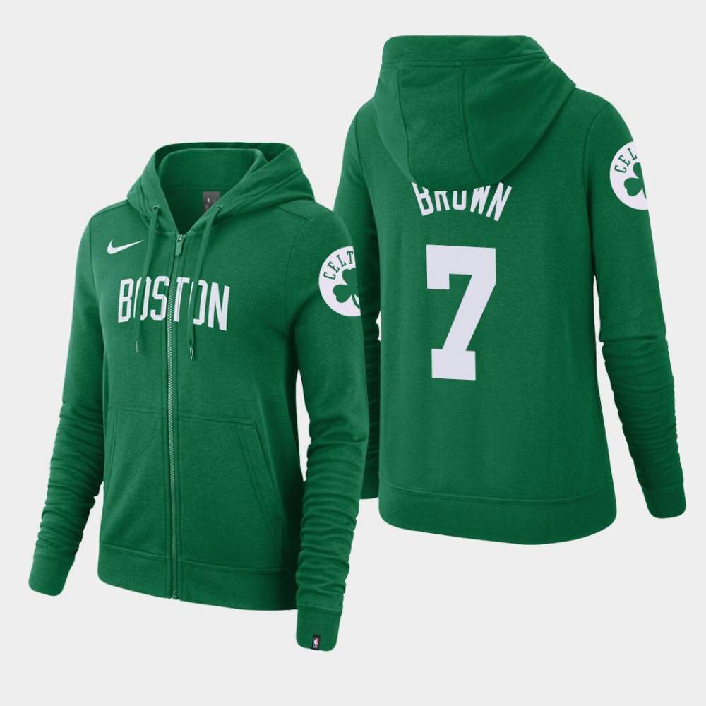 Women's Boston Celtics #7 Jaylen Brown Kelly Green Essential Full-Zip Wordmark Hoodie VNC24E5B