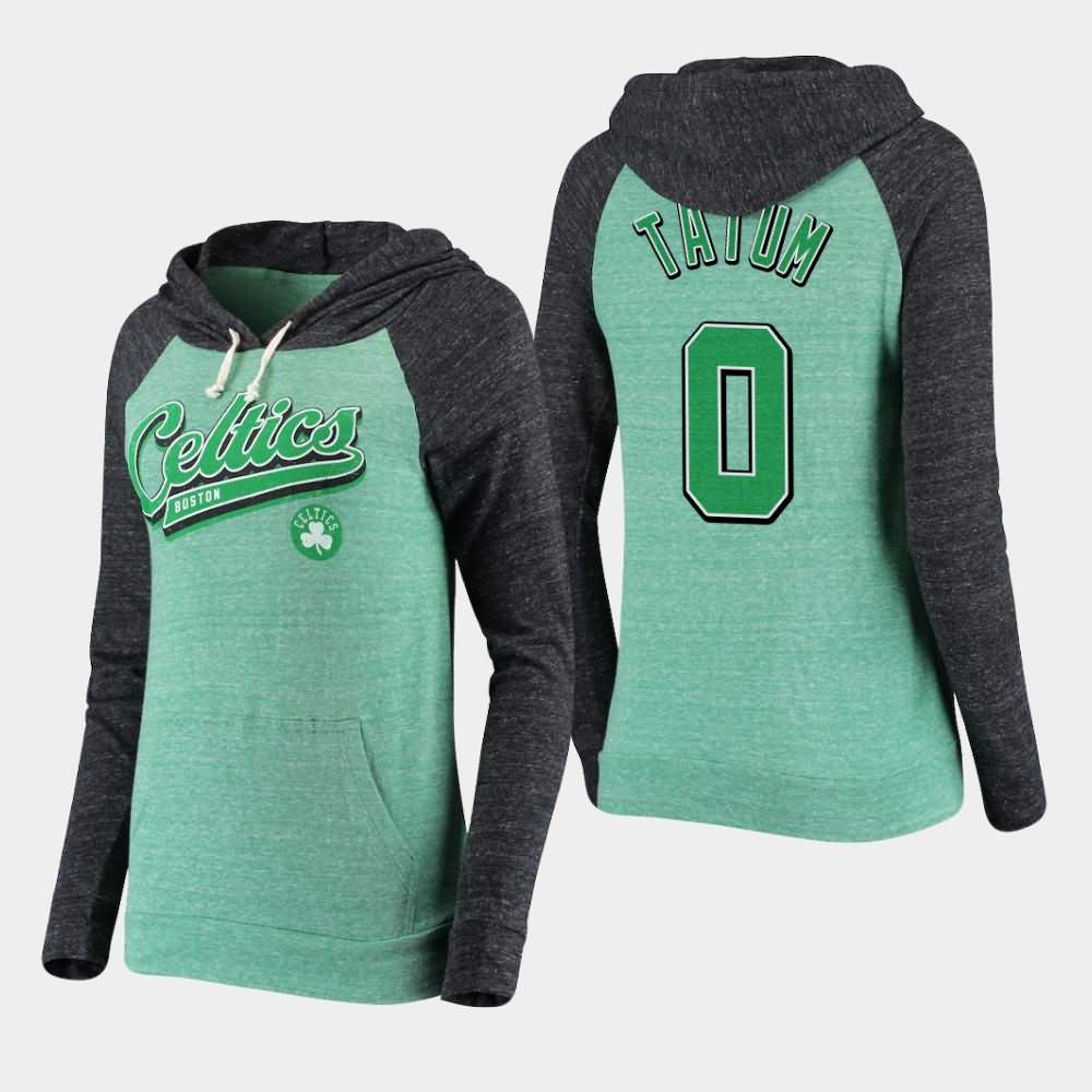 Women's Boston Celtics #0 Jayson Tatum Heathered Kelly Green Tri-Blend Pullover Colorblock Hoodie QLO37E3T