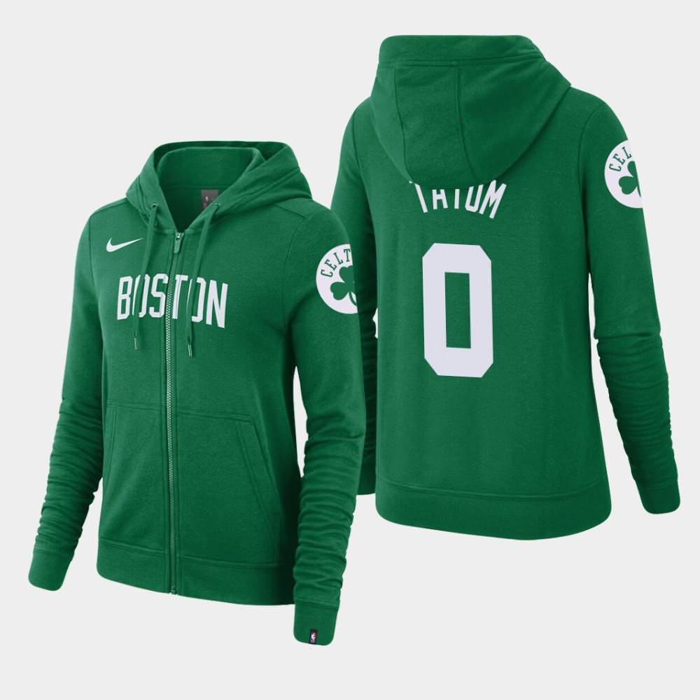 Women's Boston Celtics #0 Jayson Tatum Kelly Green Essential Full-Zip Wordmark Hoodie PUK58E2H