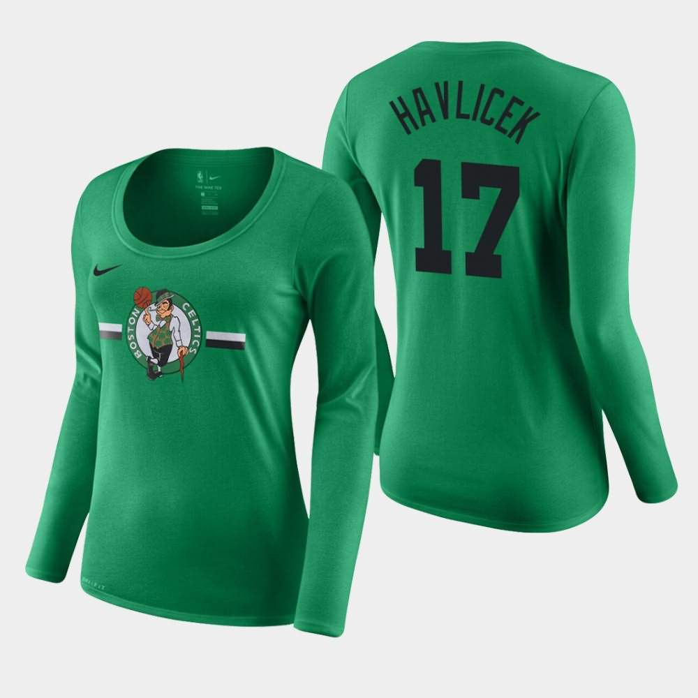 Women's Boston Celtics #17 John Havlicek Kelly Green Performance Long Sleeve Essential Logo T-Shirt GTK77E6F