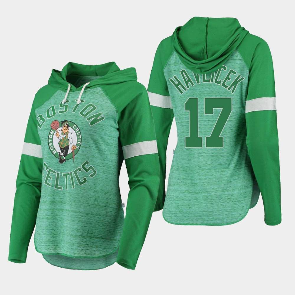 Women's Boston Celtics #17 John Havlicek Green Raglan Long Sleeve Season Opener T-Shirt DHA23E5G
