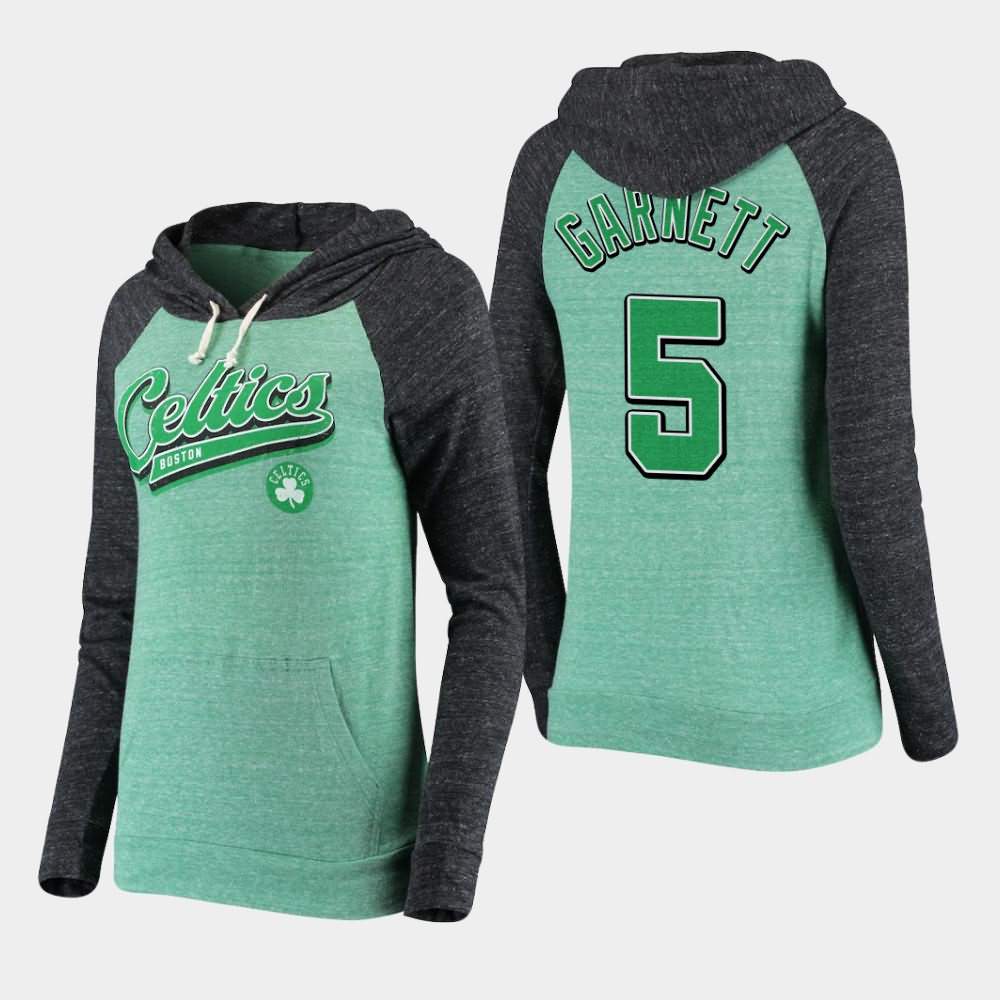 Women's Boston Celtics #5 Kevin Garnett Heathered Kelly Green Tri-Blend Pullover Colorblock Hoodie JCU31E4D