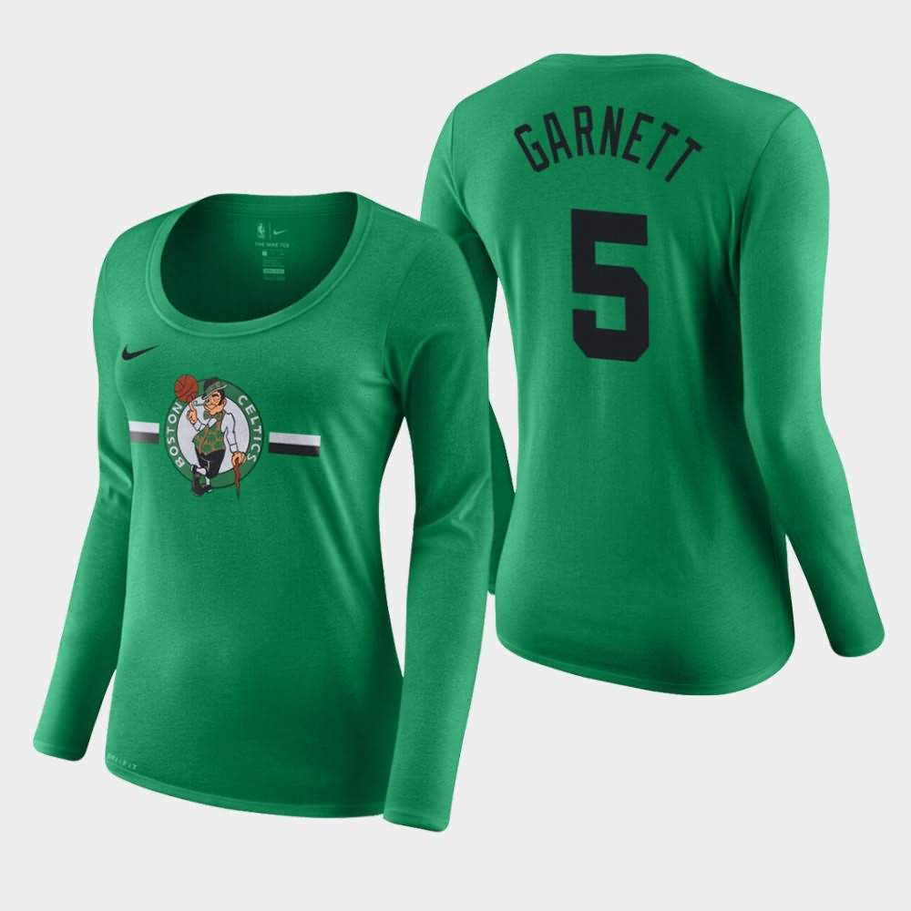 Women's Boston Celtics #5 Kevin Garnett Kelly Green Performance Long Sleeve Essential Logo T-Shirt VIU85E8B