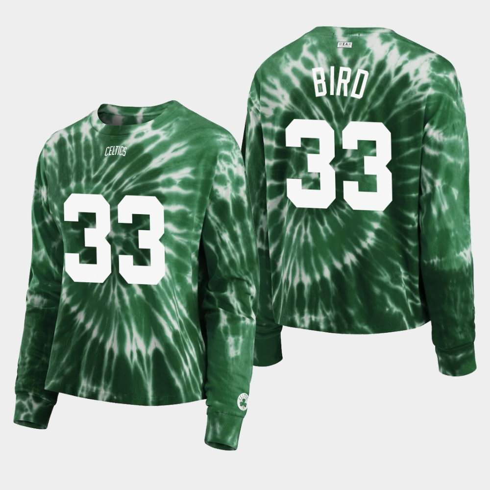 Women's Boston Celtics #33 Larry Bird Green Long Sleeve Tie-Dye T-Shirt KED42E2E