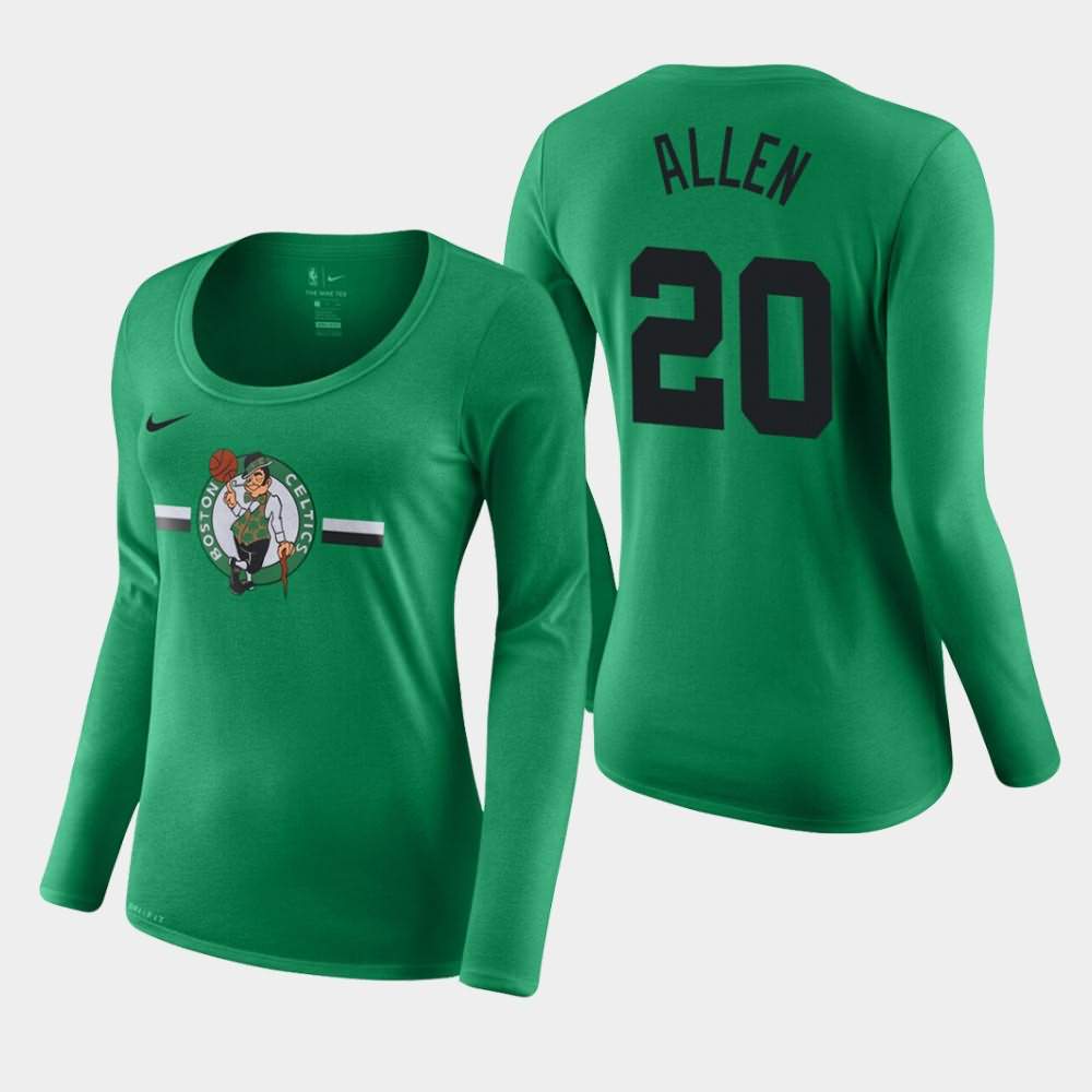 Women's Boston Celtics #20 Ray Allen Kelly Green Performance Long Sleeve Essential Logo T-Shirt LYS83E2Q